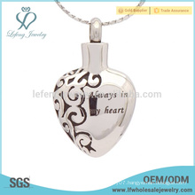 Silver heart shape engraved urn pendants,cremation keepsakes pendant